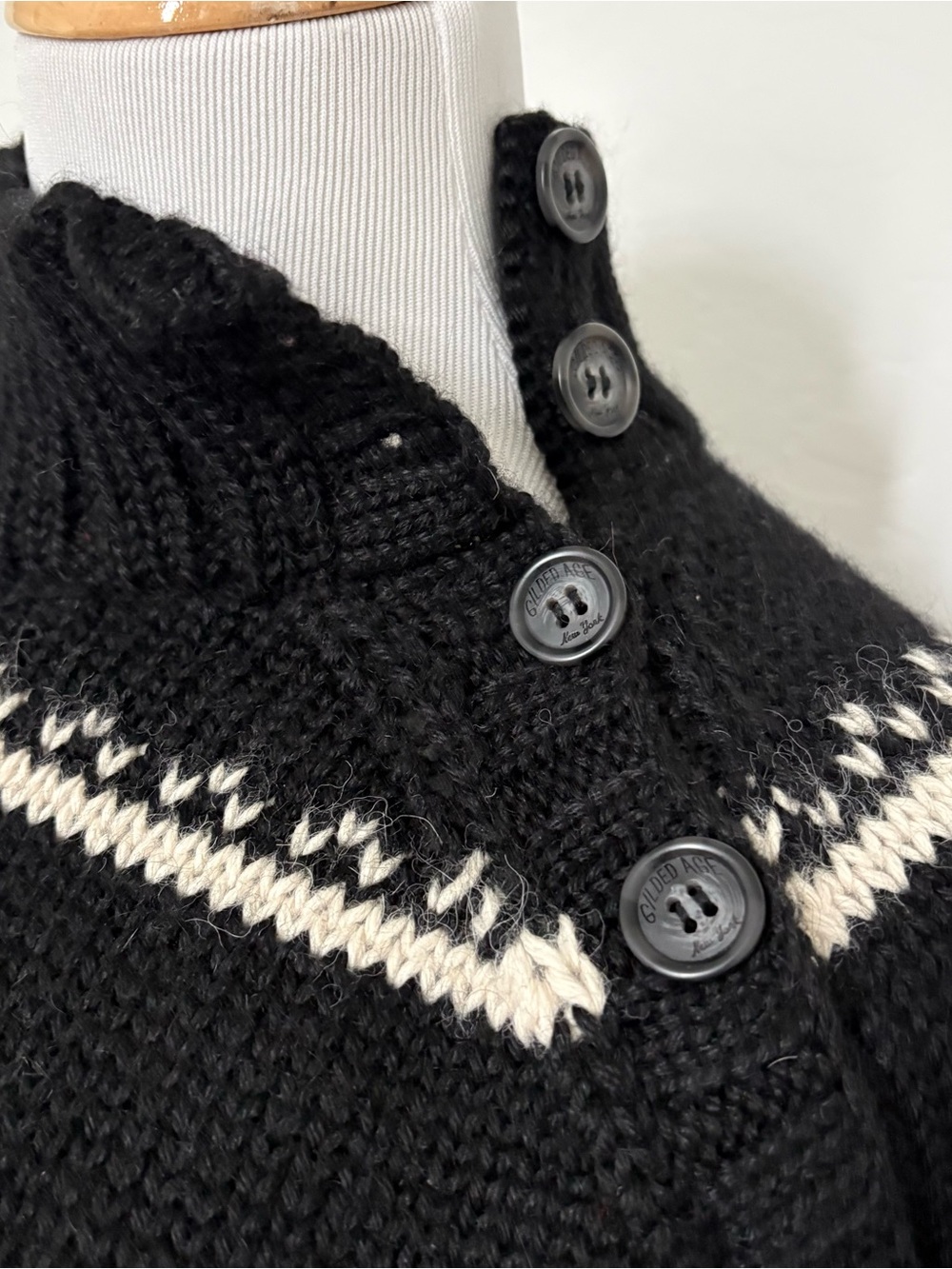 Black & Cream Huskies Alpaca Wool Knit Button-Neck Turtleneck Sweater Women’s Sm - Picture 4 of 7